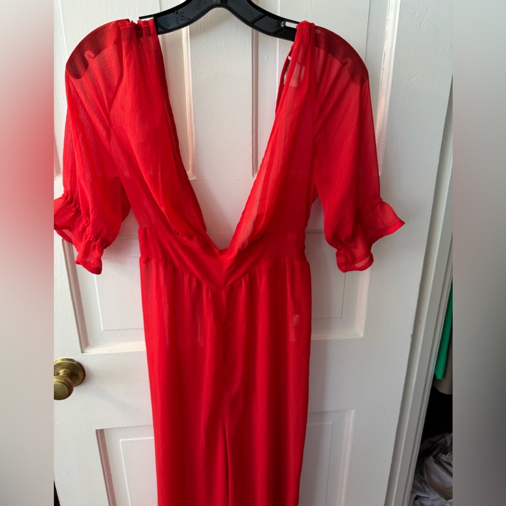 Red V-Neck Sheer Sleeve Cover Up, NWOT